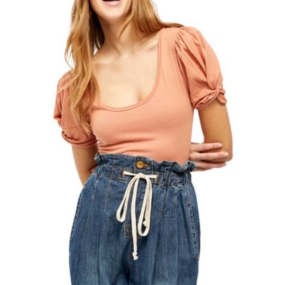 NWT-Free People Sweet Twist Puff Sleeve Bodysuit - Picture 4 of 14